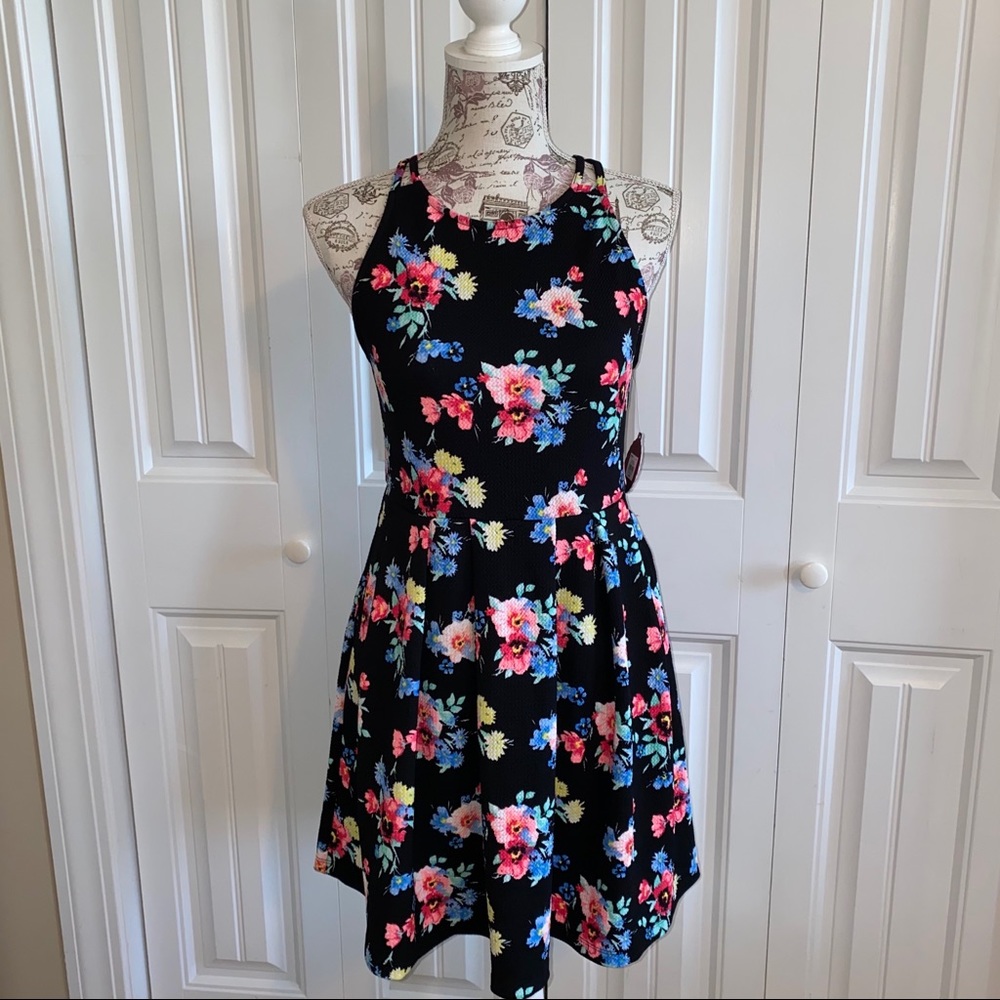 Floral black mini dress